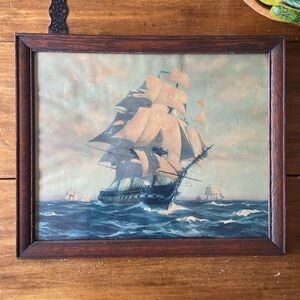 ANTIQUE GORDON GRANT LITHO Lithograph 1927 OLD IRONSIDES AS Is Framed Nautical